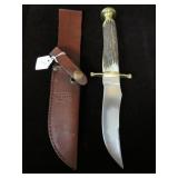 MARBLES DAMACUS BOWIE, STAG HANDLE 11" W/SHEATH