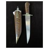 KNIFE FROM INDIA W/ WOOD / BRASS HANDLE & SHEATH