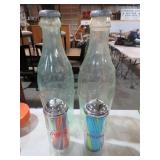 STRAW HOLDERS & (2) LG COKE BOTTLES 23"T