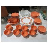 MID CENTURY PLASTIC DINNERWARE & CASSEROLE DISH