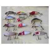 (12) WOOD FISHING LURES, HEDDONS, ETC
