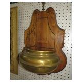 BRASS PLANTER MOUNTED ON WOOD