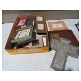 BOX OF MISC PICTURE FRAMES & RELIGIOUS ITEMS
