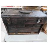 BLACK METAL TOOL BOX W/ CONTENT