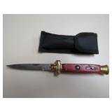 8.5" ITALIAN MILANO GOLD TRIM AUTO KNIFE W/SHEATH