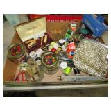 SEWING MATERIAL, JARS OF BUTTONS & PURSE