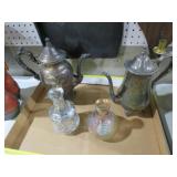 SILVER PLATED TEA POTS & BOTTLES