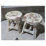 (2) SMALL PRIMITIVE WOOD STOOLS