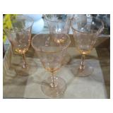 S/4 PINK DEP. GLASS ETCHED GLASSES