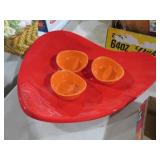 RACHAEL RAY CONDIMENT BOWLS & RED CERAMIC PLATTER