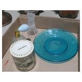 PERFUME BOTTLE,GLASS  PLATE & BANK