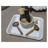 OLD RAZORS, SHAVING MUG & BRUSHES