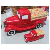 HARRY & DAVID RED TRUCK COOKIE JAR & S/P SHAKERS