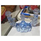 BLUE CAMBRIDGE GLASS DOUBLE CANDLEHOLDER