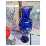 COBALT BLUE HANDPAINTED GLASS VASE