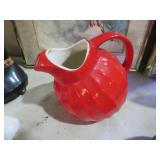 VTG HALL RED RIBBED BALL PITCHER