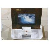 LUCITE CUBE W/ FLY FISH LURE & FISH PICTURE FRAME