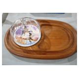 VTG. TEAK WOOD DUCK DECOR CHEESE SERVER W/ DOME