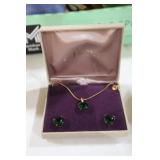 ESTATE EMERALD PENDANT NECKLACE & EARRINGS