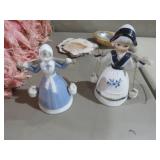 (2) VINTAGE BLUE & WHITE CERAMIC MILKMAID BELLS