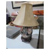 ASIAN CERAMIC FLORAL TABLE LAMP WITH SHADE