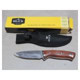 BUCK WOOD HANDLE FIXED BLADE KNIFE W/ SHEATH & BOX