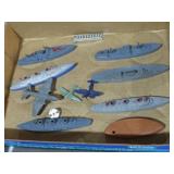 COLL. VTG METAL TOOSTIE BATTLE SHIPS & MISC PLANES