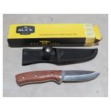 BUCK WOOD HANDLE HUNTING KNIFE W/ SHEATH & BOX