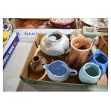 POTTERY VASE, SUGAR, CREAMER, MISC