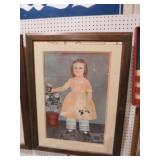 VTG FRAMED FOLK ART LITTLE GIRL PRINT