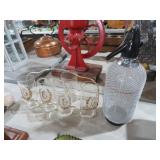 SELTZER BOTTLE W/ GOLD ENGRAVED GLASSES