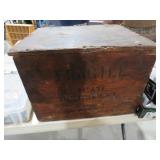VTG WOOD LIFT TOP BOX W/ CONTENTS
