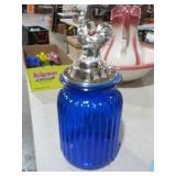 COBALT BLUE GLASS CANISTER W/ ROOSTER LID