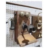 VTG WOOD 7 METAL OAK WALL PHONE
