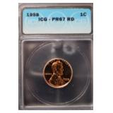 1958 P LINCOLN CENT GRADED ICG PR67 RD