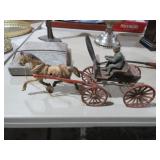 CAST IRON FIRE DEPT. WAGON W/ RIDER & HORSE