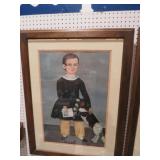 VTG FRAMED FOLK ART LITTLE BOY PRINT