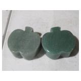(2) GREEN ADV. POLISHED GLASS APPLE PAPER WEIGHTS