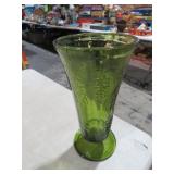 GREEN GLASS GRAPE PATTERN EMBOSSED VASE