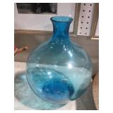 LARGE BLUE GLASS VASE 9X16