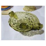 MID CENTURY GREEN BASKET CANDY DISH