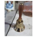 WOOD VTG. HANDLED LENOIR CITY BRASS SCHOOL BELL