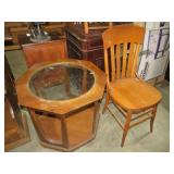 SOLID OAK CHAIR & VTG OCTANGULAR TABLE