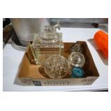 FLOWER FROG, INSULATORS, GLASS BLOCK, MISC