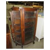 ANTIQUE CURB GLASS 1 DR CURIO CABINET