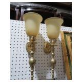 PAIR BRASS WALL SCONCES W/ GLASS SHADES