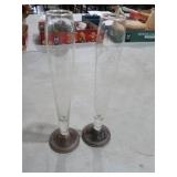 PAIR SILVER WEIGHTED ETCHED GLASS VASES