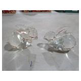 PAIR HANDBLOWN ART GLASS BUNNY PAPERWEIGHTS