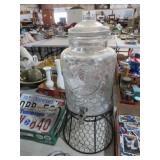 GLASS ROOSTER DISPENCER ON METAL STAND