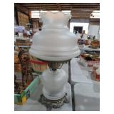 VTG FROSTED GLASS HURRICANE LAMP W/ STACK